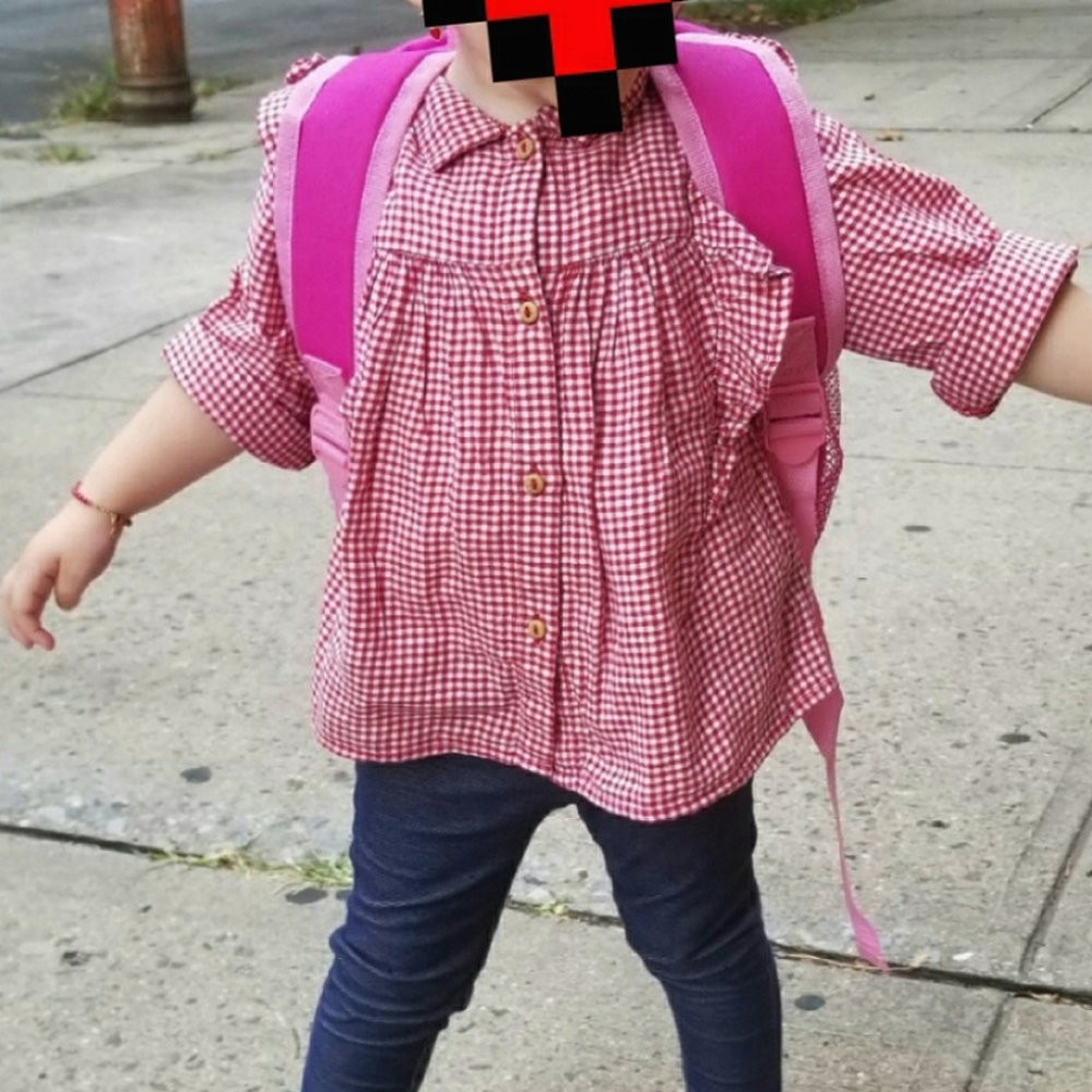 Zara Baby red white gingham plaid ruffle long sleeve button down top with collar